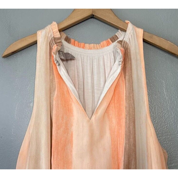 Chicos Maxi Dress Womens 1 Size 8 Peach Striped Lined Chiffon Sleeveless Fairy - Picture 5 of 8